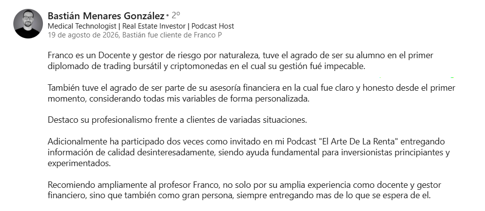 Recomendación de Bastián Menares González a Franco Salazar Dörr en LinkedIn