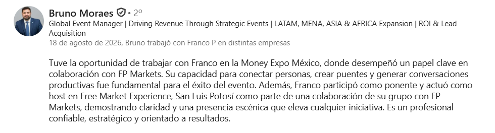 Recomendación de Bruno Moraes a Franco Salazar Dörr en LinkedIn