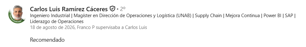 Recomendación de Carlos Luis Ramírez Cáceres a Franco Salazar Dörr en LinkedIn
