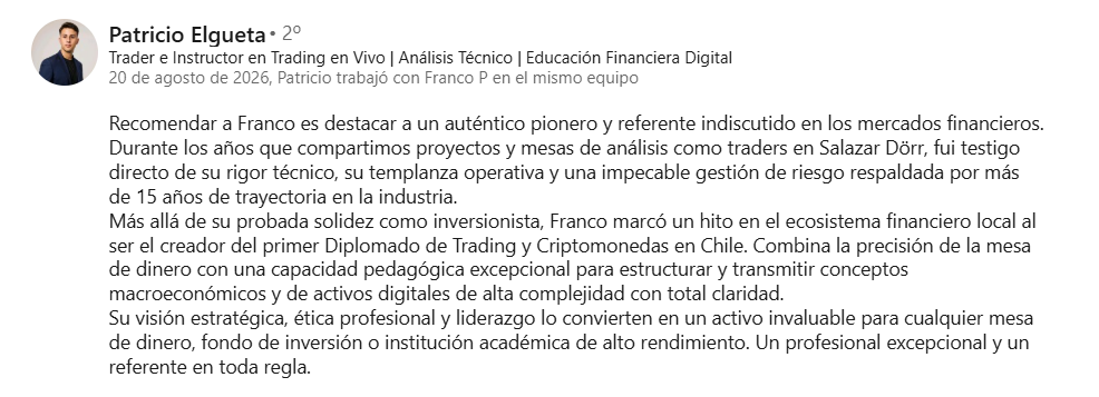 Recomendación de Patricio Elgueta a Franco Salazar Dörr en LinkedIn
